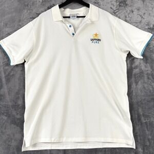 Sapporo Pure Beer Polo Men 2XL Cream Cotton Short Sleeve Logo Casual 100% Cotton